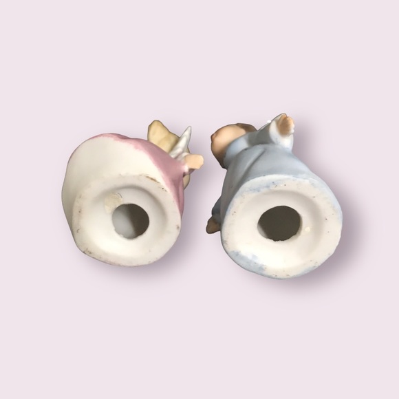 Boy and Girl KISSING ANGELS Porcelain Figurines Vintage Japan 4” Blue Pink - Picture 7 of 10